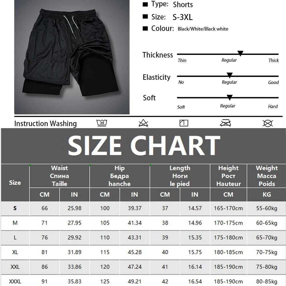 Mens 2 in 1 performance workout shorts compression liner, and sweat proof.