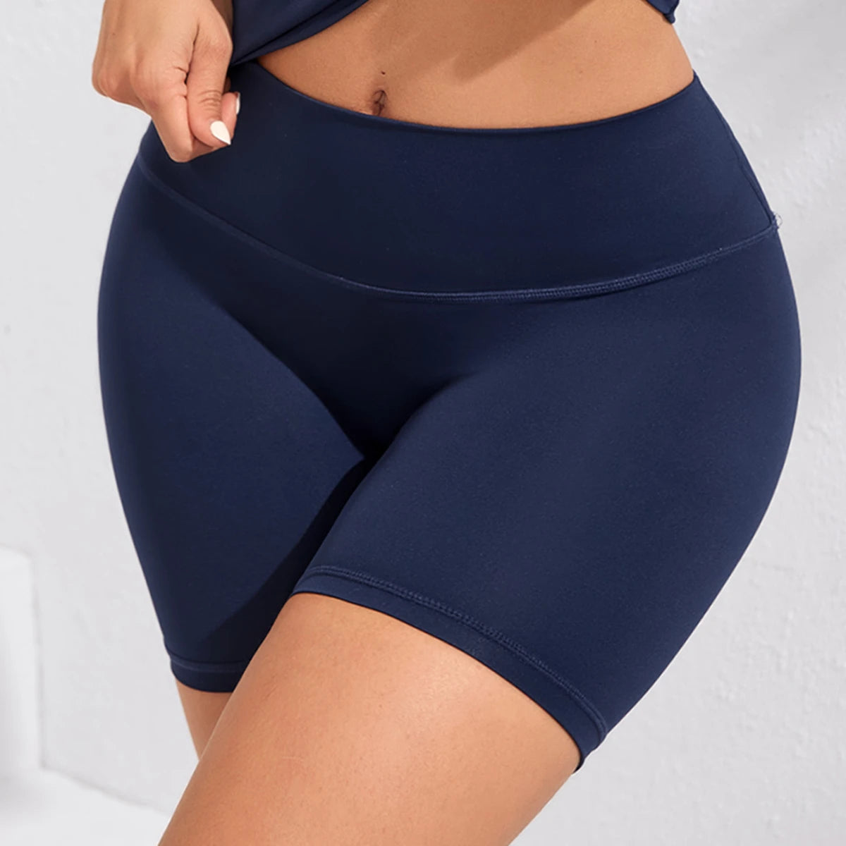 High-waisted women’s yoga shorts seamless, stretchy, squat proof, and sweat wicking fabric.