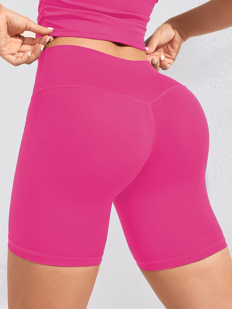 High-waisted women’s yoga shorts seamless, stretchy, squat proof, and sweat wicking fabric.