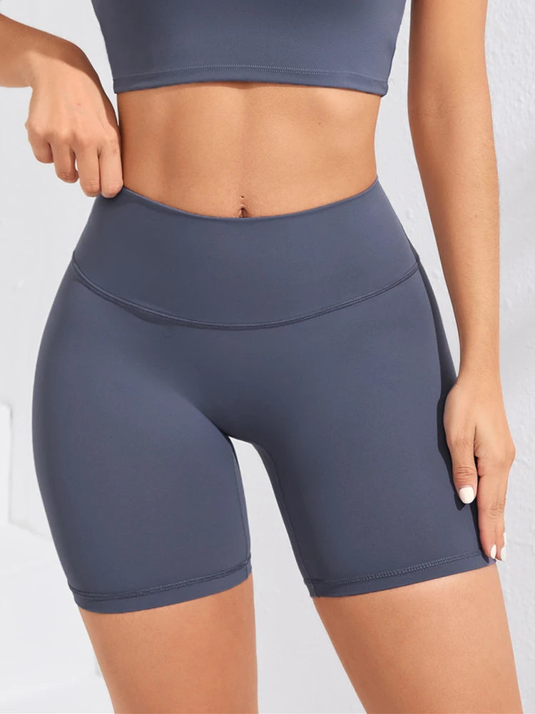 High-waisted women’s yoga shorts seamless, stretchy, squat proof, and sweat wicking fabric.